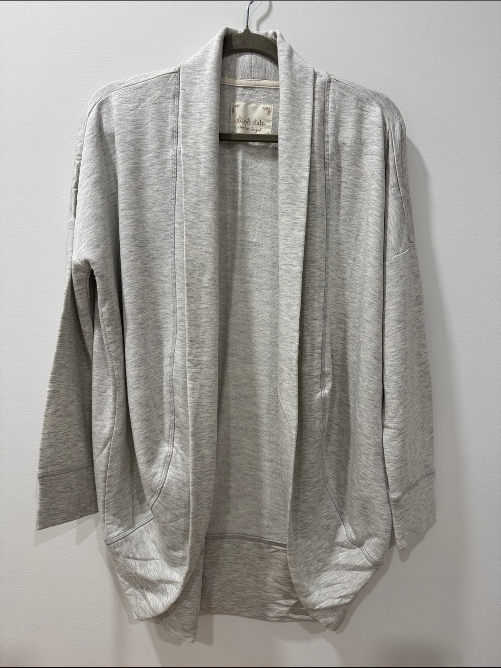 Altar’d State Oatmeal & Gray Open-Front Shawl Collar Cardigan